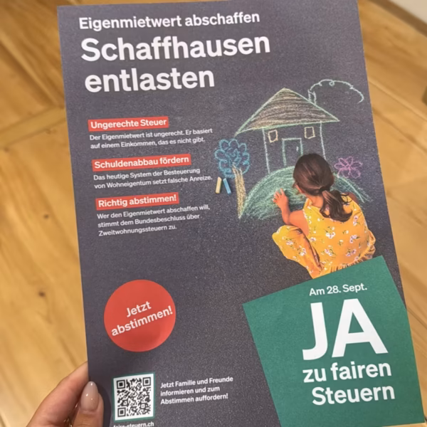 Plakatsujet : «Schaffhausen entlasten»: gleiche Mechanik, regionalisierter Titel und Absender.