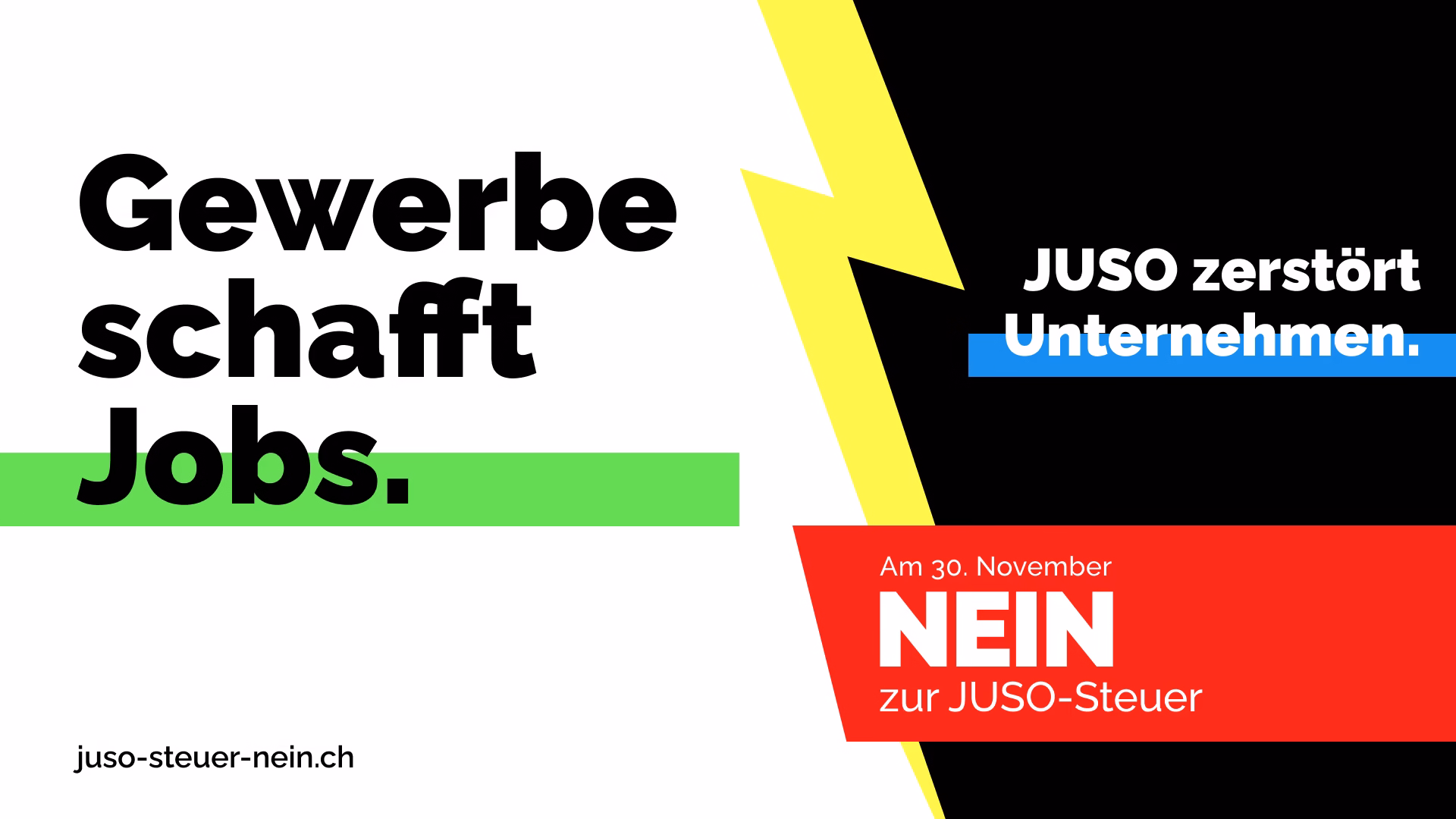 Sujet «Gewerbe schafft Jobs» der Kampagne «Nein zur JUSO-Steuer»