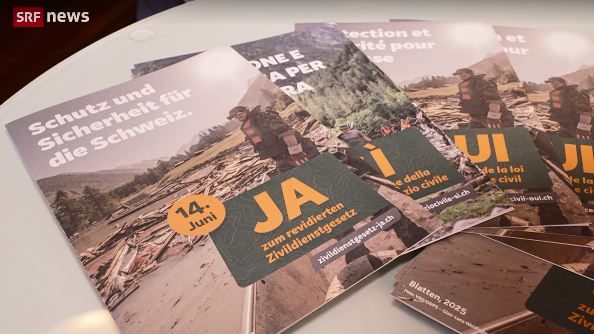 Flyer der Kampagne «Ja zum revidierten Zivildienstgesetz» in einem Beitrag von SRF