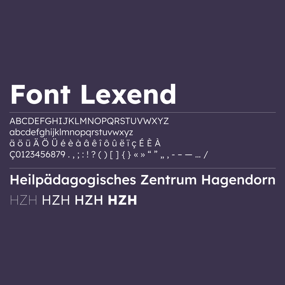 Hausschrift Lexend im neuen Auftritt des Heilpädagogischen Zentrums Hagendorn (HZH)