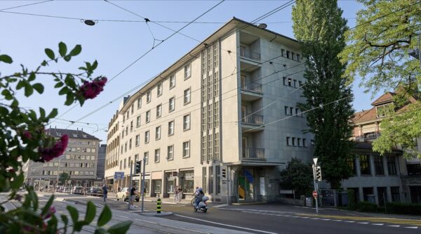 Plakatsujet : Kreuzstrasse 72 am Kreuzplatz: Gymnasium, Fachmittelschule und 10. Schuljahr.