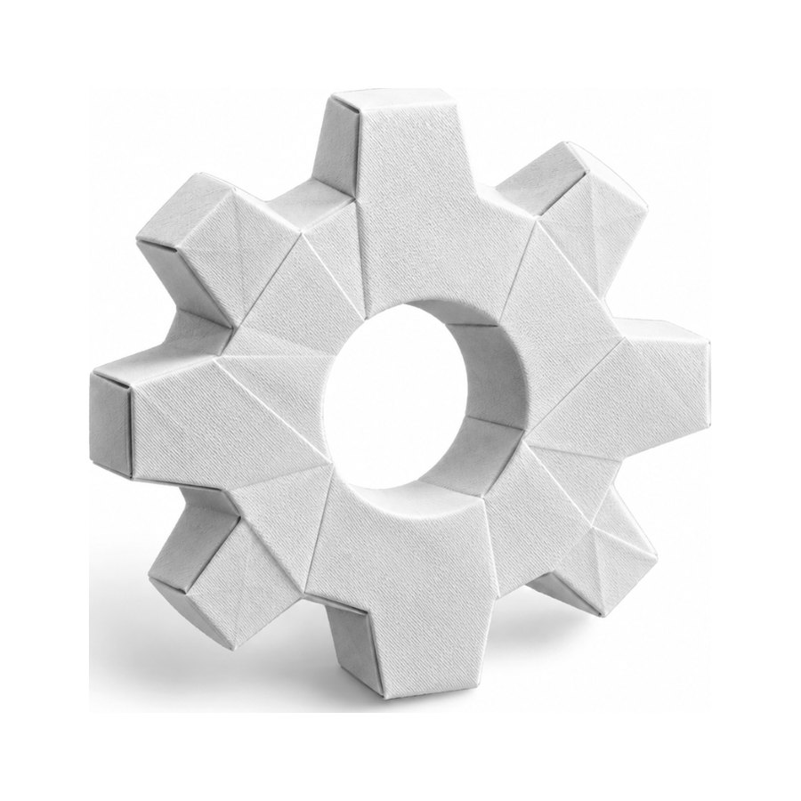 Origami-Zahnrad als Symbol für die Entwicklung auf WordPress